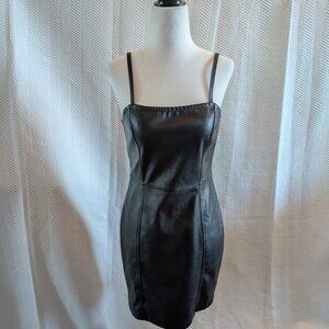 H&M Black Faux Leather Mini Dress Spaghetti Straps Stretch Size 6